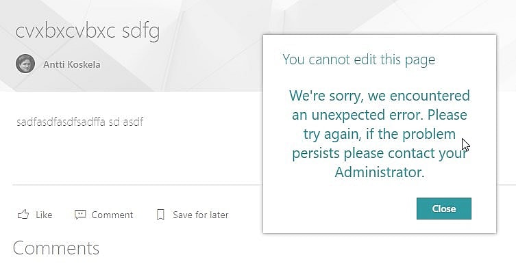 Cover image for How to resolve the "You cannot edit this page"-error in Modern SharePoint