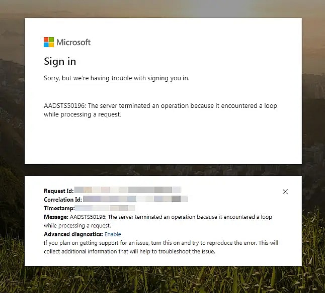 Cover image for How to fix an AADSTS50196 error on Microsoft web properties?